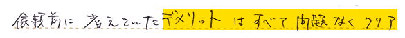 依頼前に考えていたデメリットはすべて問題なくクリア