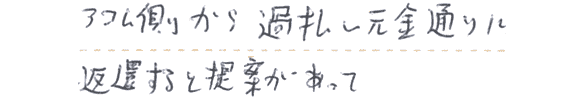 アコム側から過払い元金通りに返還すると提案があり