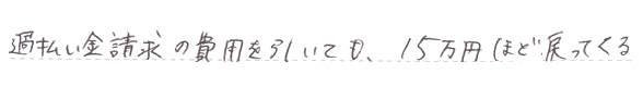 過払い金請求の費用を引いても、15万円ほど戻ってくる