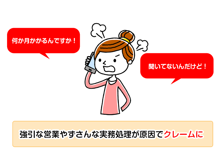 強引な営業やずさんな実務処理が原因でクレームに