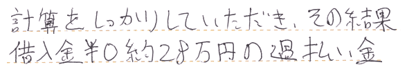 計算をしっかりしていただき　借入金￥0、約28万円の過払い金