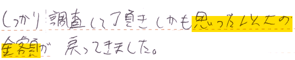 しっかり調査して頂きしかも思った以上の金額が戻って