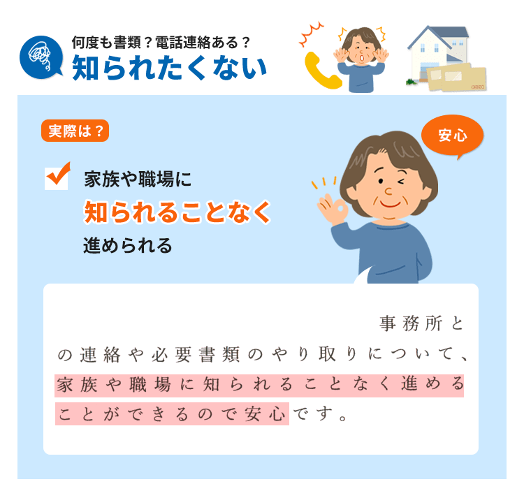 家族や職場に知られず進めることができる