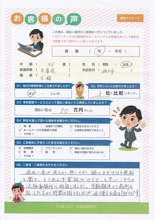 ありがとうの声:【ランキング1位】 兵庫県神戸市 過払い金請求 口コミ・評判