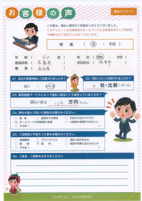 ありがとうの声:兵庫県西宮市 過払い金請求 口コミ・評判