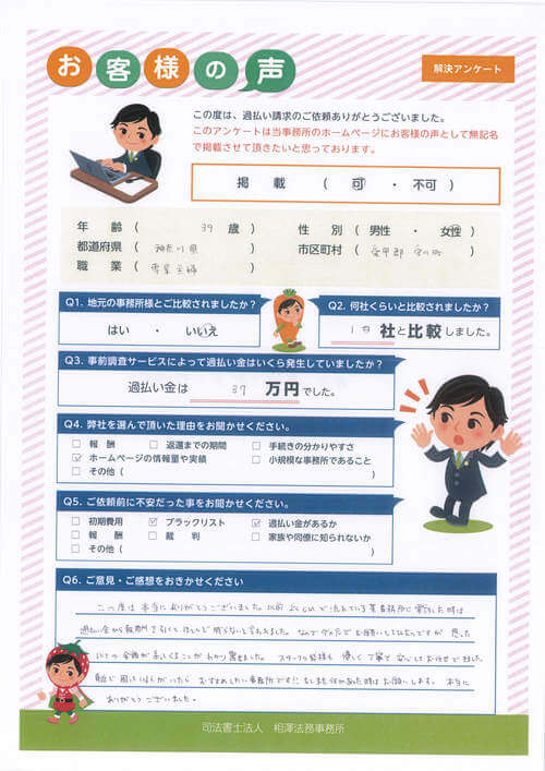 ありがとうの声:神奈川県愛甲郡愛川町 過払い金請求 口コミ・評判
